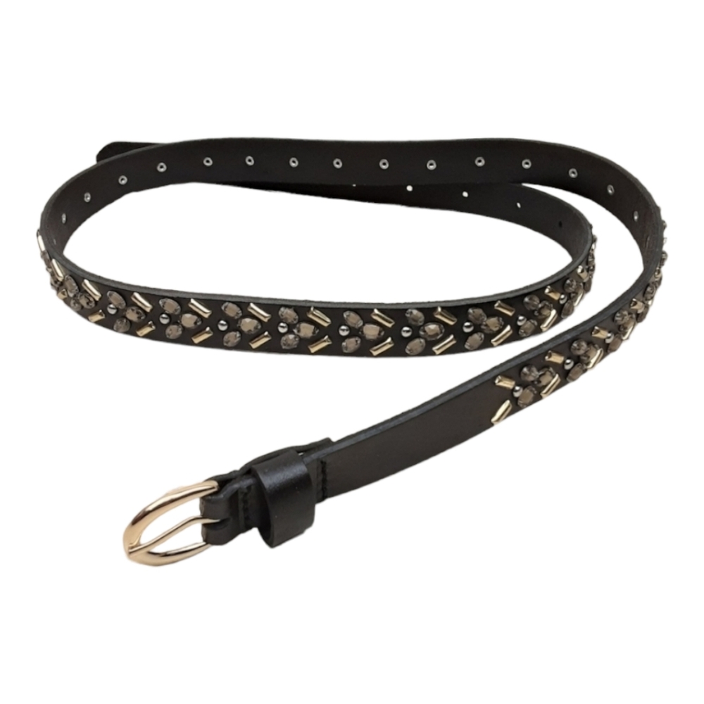 LANDS'END Black Leather Embellished Belt Size M